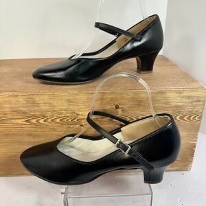 VTG Dansuz Mary Jane Heels Womens SZ 10 Black Leather Balletcore Dark Academia